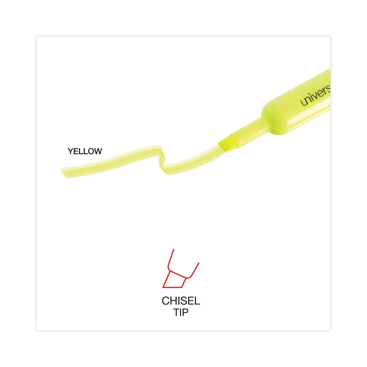 Universal Desk Highlighters, Fluorescent Yellow Ink, Chisel Tip, Yellow Barrel, Dozen (08861)