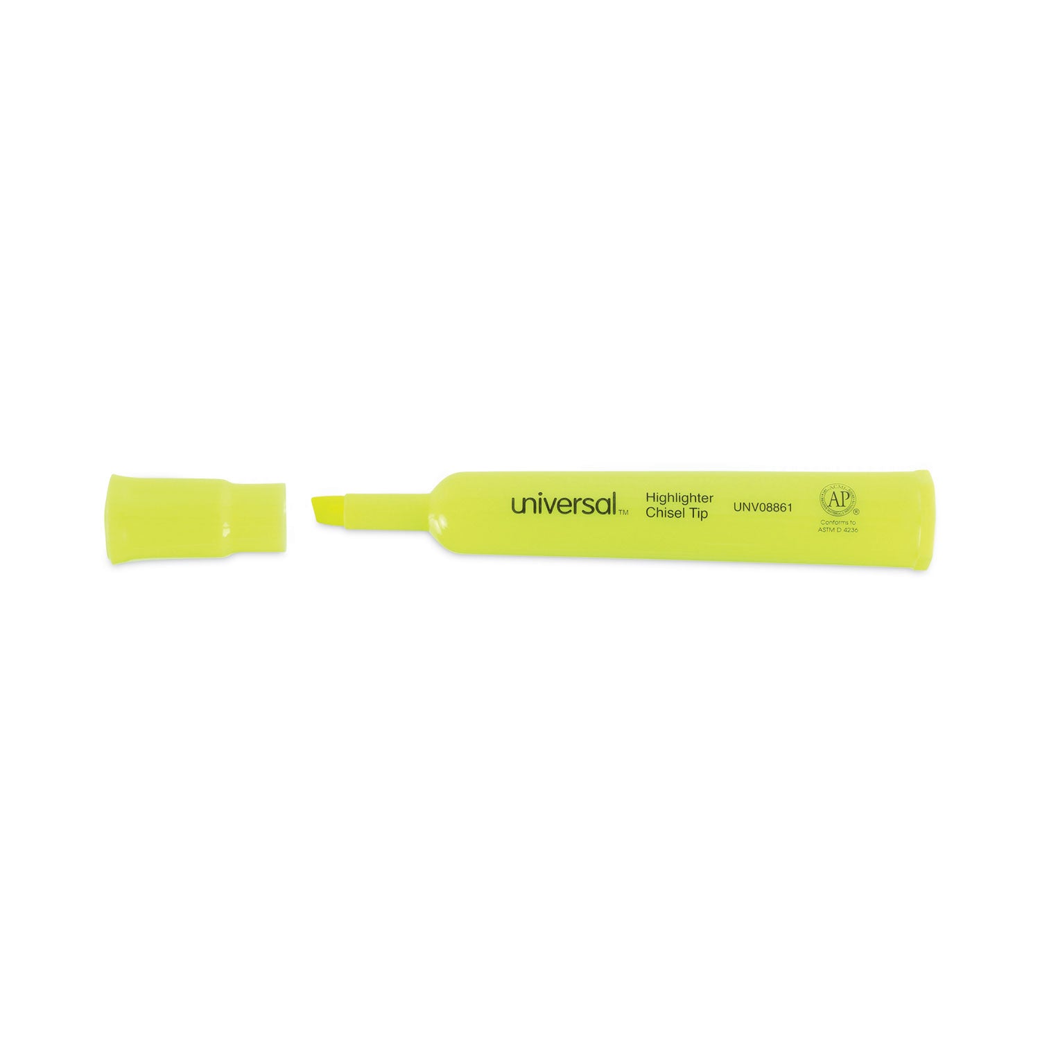 Universal Desk Highlighters, Fluorescent Yellow Ink, Chisel Tip, Yellow Barrel, Dozen (08861)