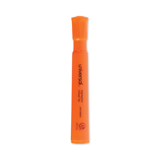 Universal Desk Highlighters, Fluorescent Orange Ink, Chisel Tip, Orange Barrel, Dozen (08863)