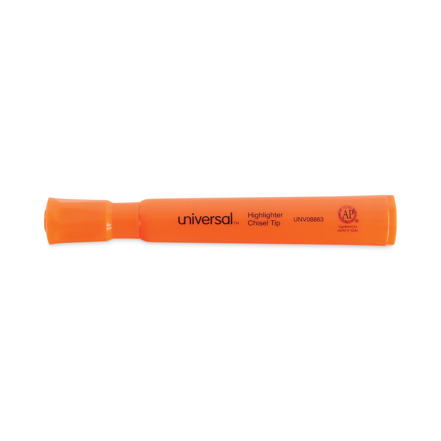 Universal Desk Highlighters, Fluorescent Orange Ink, Chisel Tip, Orange Barrel, Dozen (08863)