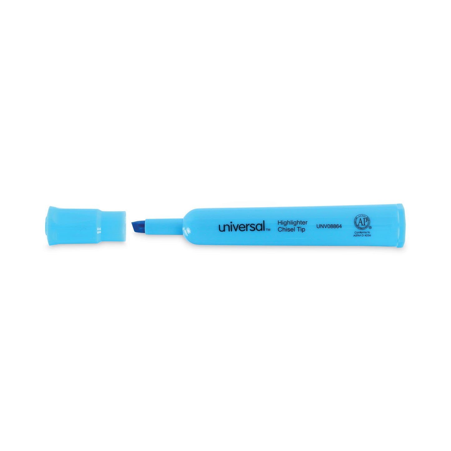 Universal Desk Highlighters, Fluorescent Blue Ink, Chisel Tip, Blue Barrel, Dozen (08864)