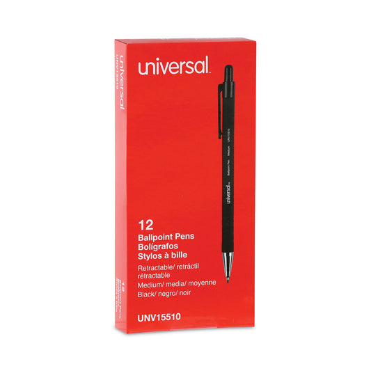 Universal Ballpoint Pen, Retractable, Medium 1 mm, Black Ink, Black Barrel, Dozen (15510)