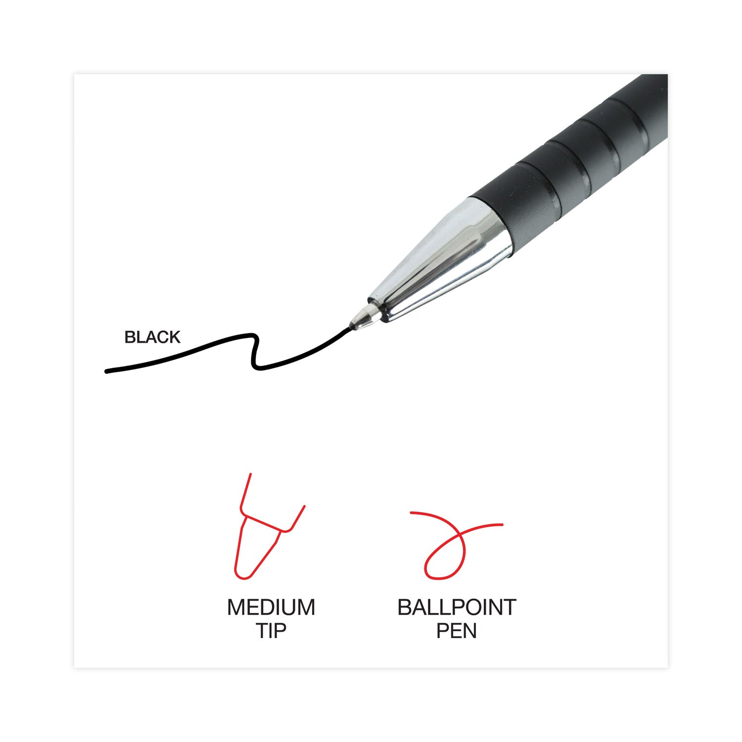 Universal Ballpoint Pen, Retractable, Medium 1 mm, Black Ink, Black Barrel, Dozen (15510)