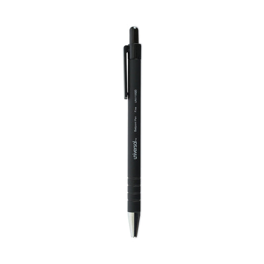 Universal Ballpoint Pen, Retractable, Fine 0.7 mm, Black Ink, Black Barrel, Dozen (15520)