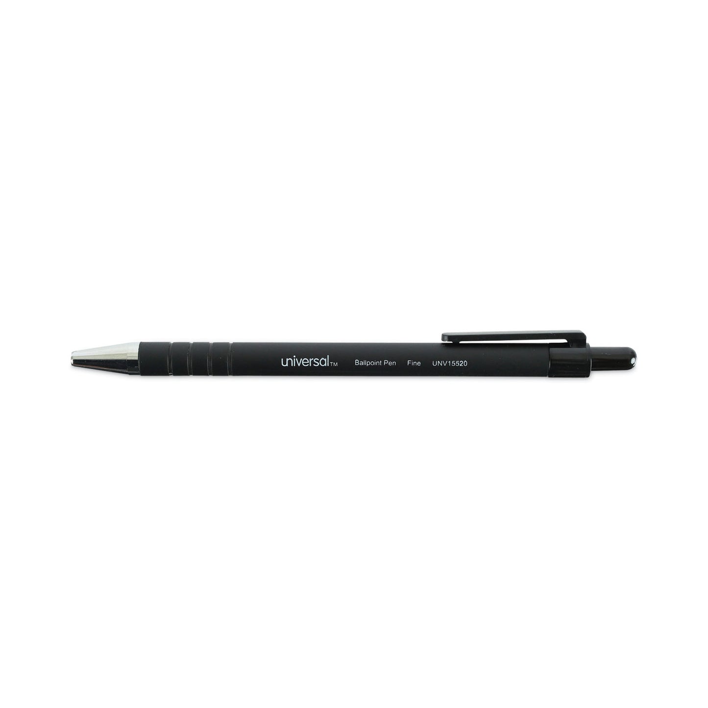 Universal Ballpoint Pen, Retractable, Fine 0.7 mm, Black Ink, Black Barrel, Dozen (15520)