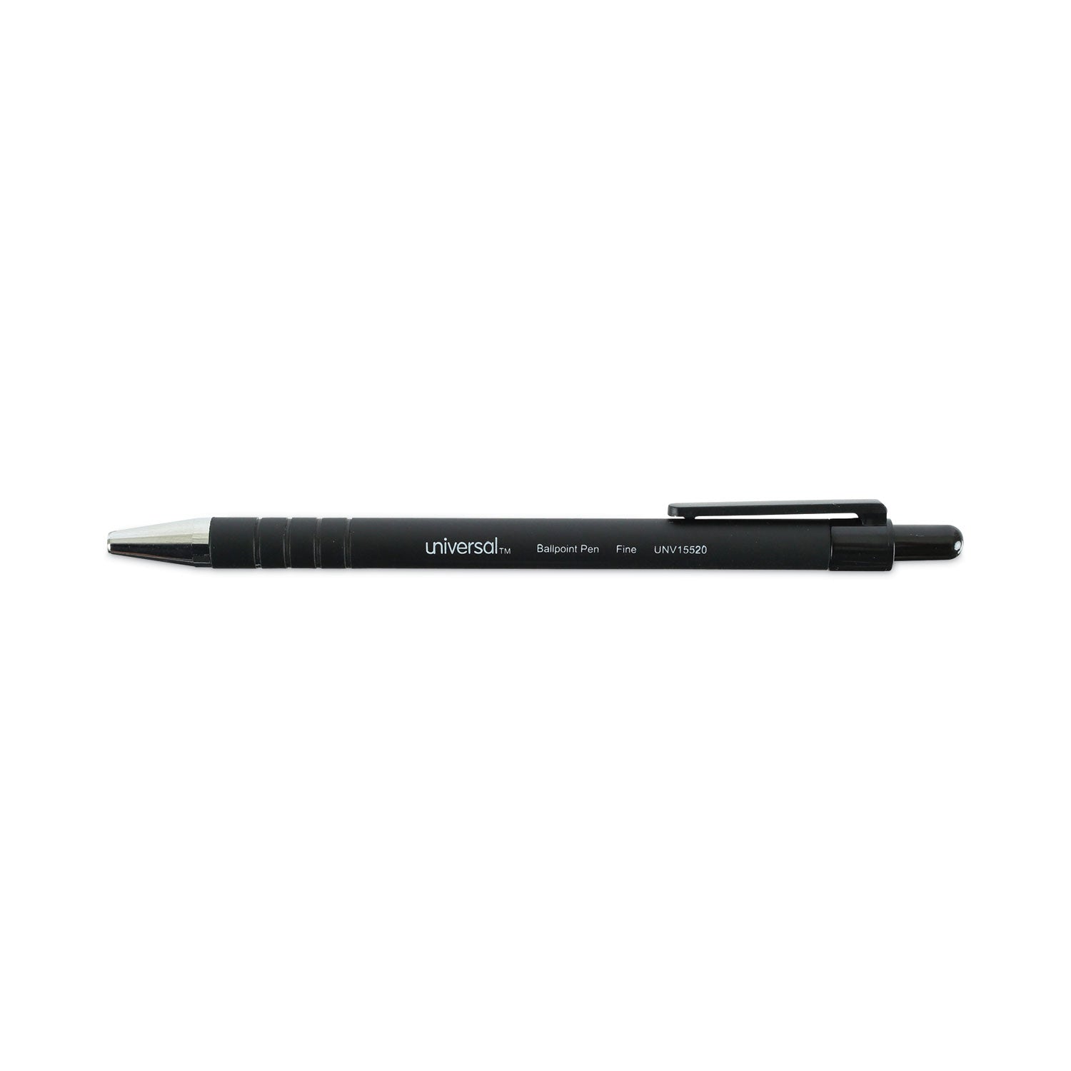 Universal Ballpoint Pen, Retractable, Fine 0.7 mm, Black Ink, Black Barrel, Dozen (15520)