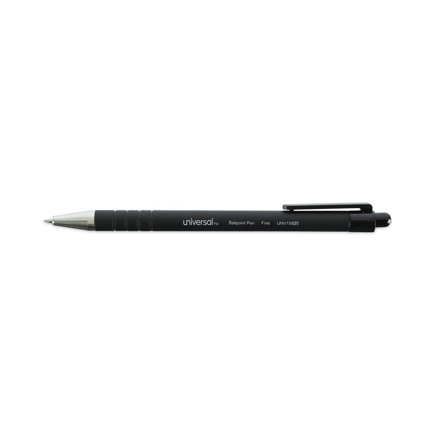 Universal Ballpoint Pen, Retractable, Fine 0.7 mm, Black Ink, Black Barrel, Dozen (15520)