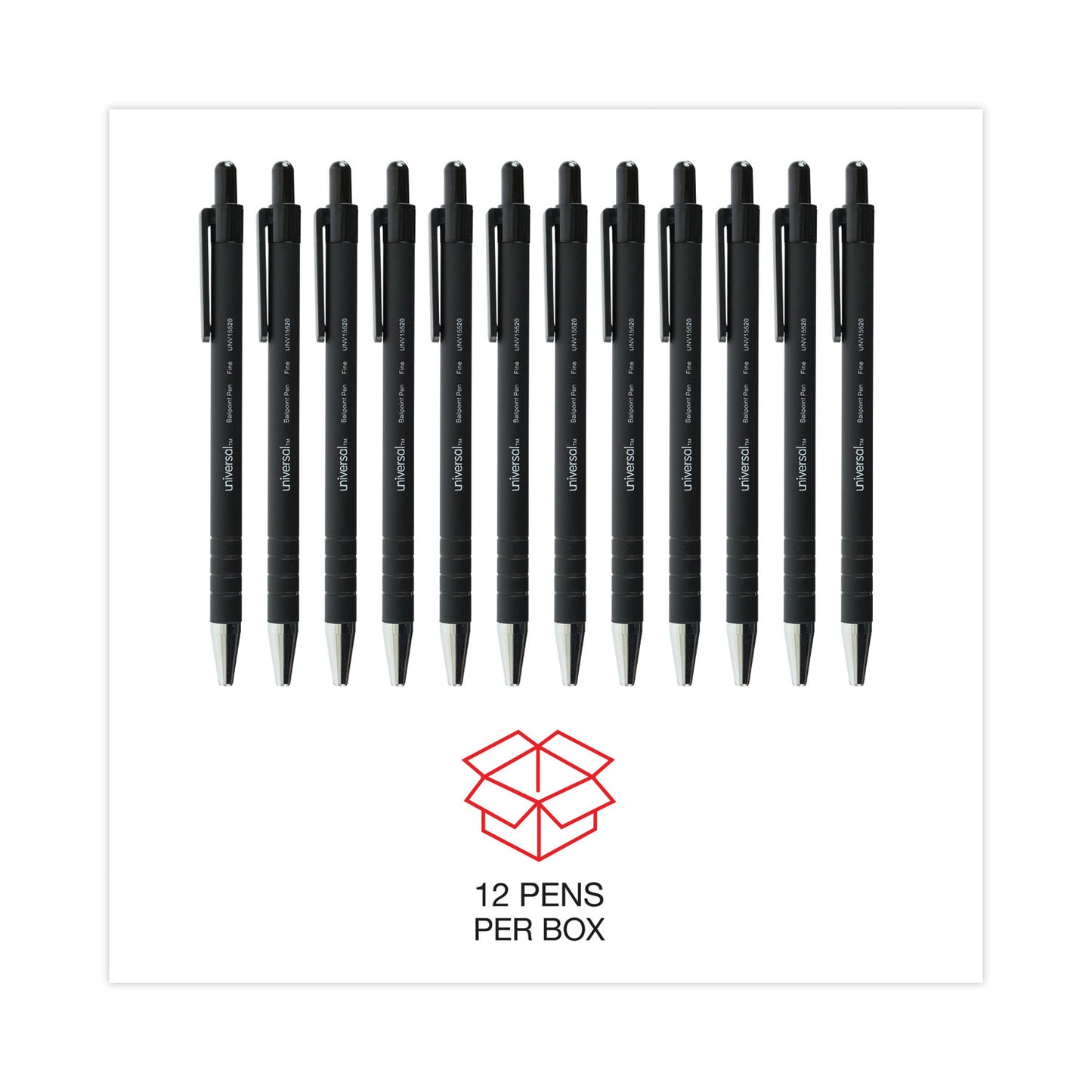Universal Ballpoint Pen, Retractable, Fine 0.7 mm, Black Ink, Black Barrel, Dozen (15520)