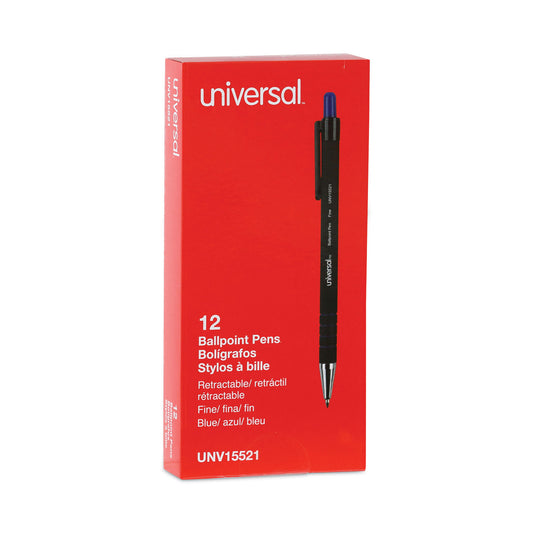 Universal Ballpoint Pen, Retractable, Fine 0.7 mm, Blue Ink, Blue Barrel, Dozen (15521)