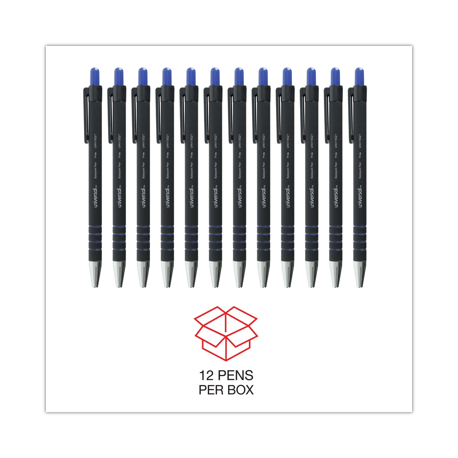 Universal Ballpoint Pen, Retractable, Fine 0.7 mm, Blue Ink, Blue Barrel, Dozen (15521)