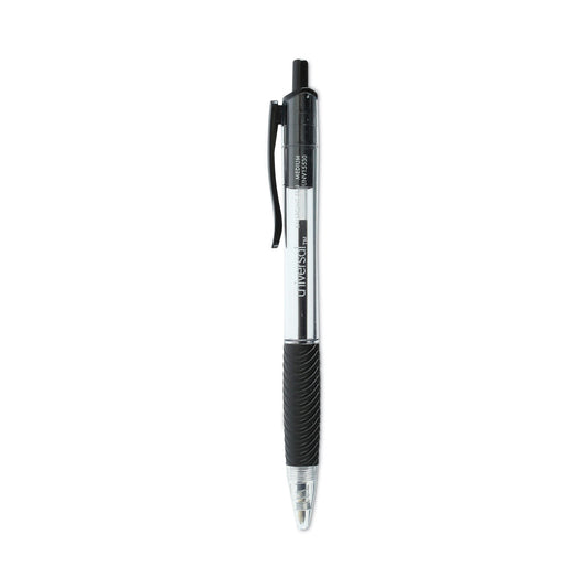 Universal Comfort Grip Ballpoint Pen, Retractable, Medium 1 mm, Black Ink, Clear/Black Barrel, Dozen (15530)