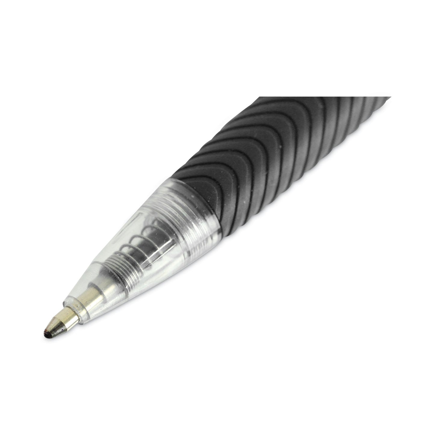 Universal Comfort Grip Ballpoint Pen, Retractable, Medium 1 mm, Black Ink, Clear/Black Barrel, Dozen (15530)