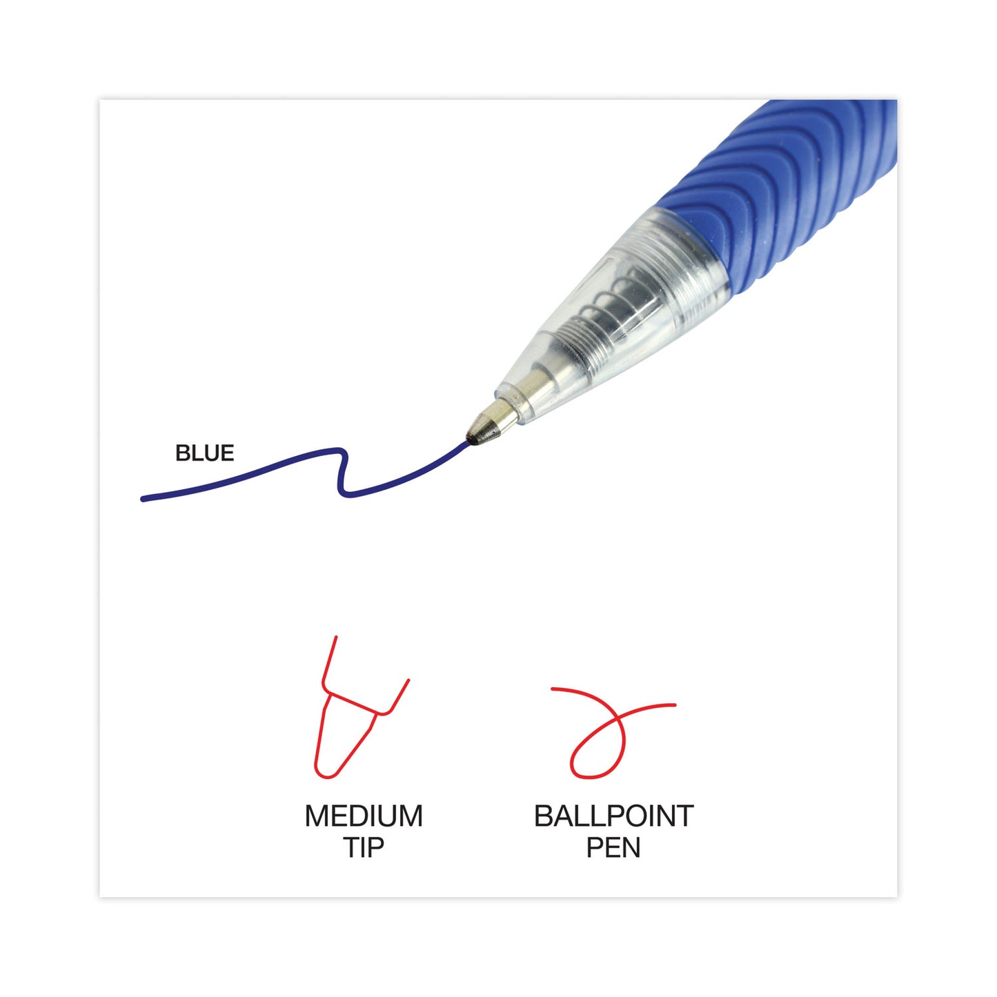 Universal Comfort Grip Ballpoint Pen, Retractable, Medium 1 mm, Blue Ink, Clear/Blue Barrel, Dozen (15531)