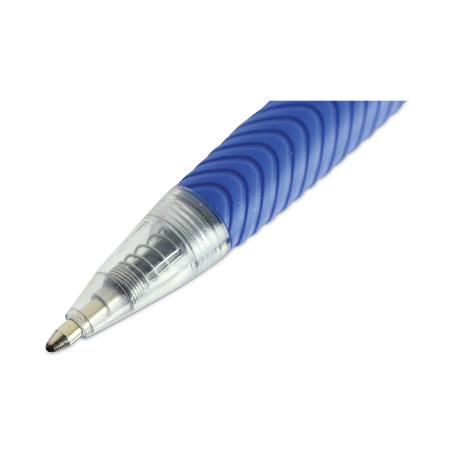 Universal Comfort Grip Ballpoint Pen, Retractable, Medium 1 mm, Blue Ink, Clear/Blue Barrel, Dozen (15531)