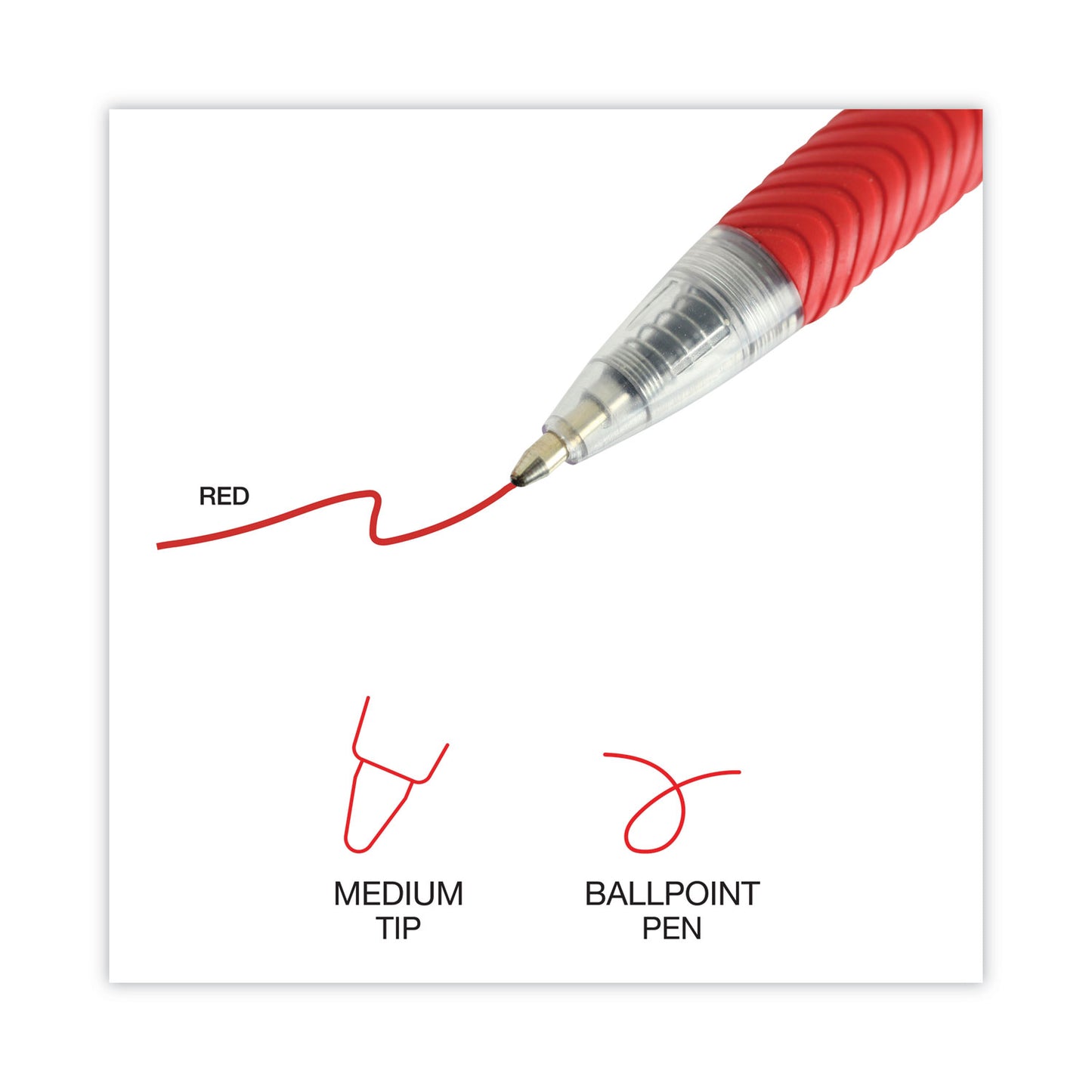 Universal Comfort Grip Ballpoint Pen, Retractable, Medium 1 mm, Red Ink, Clear/Red Barrel, Dozen (15532)