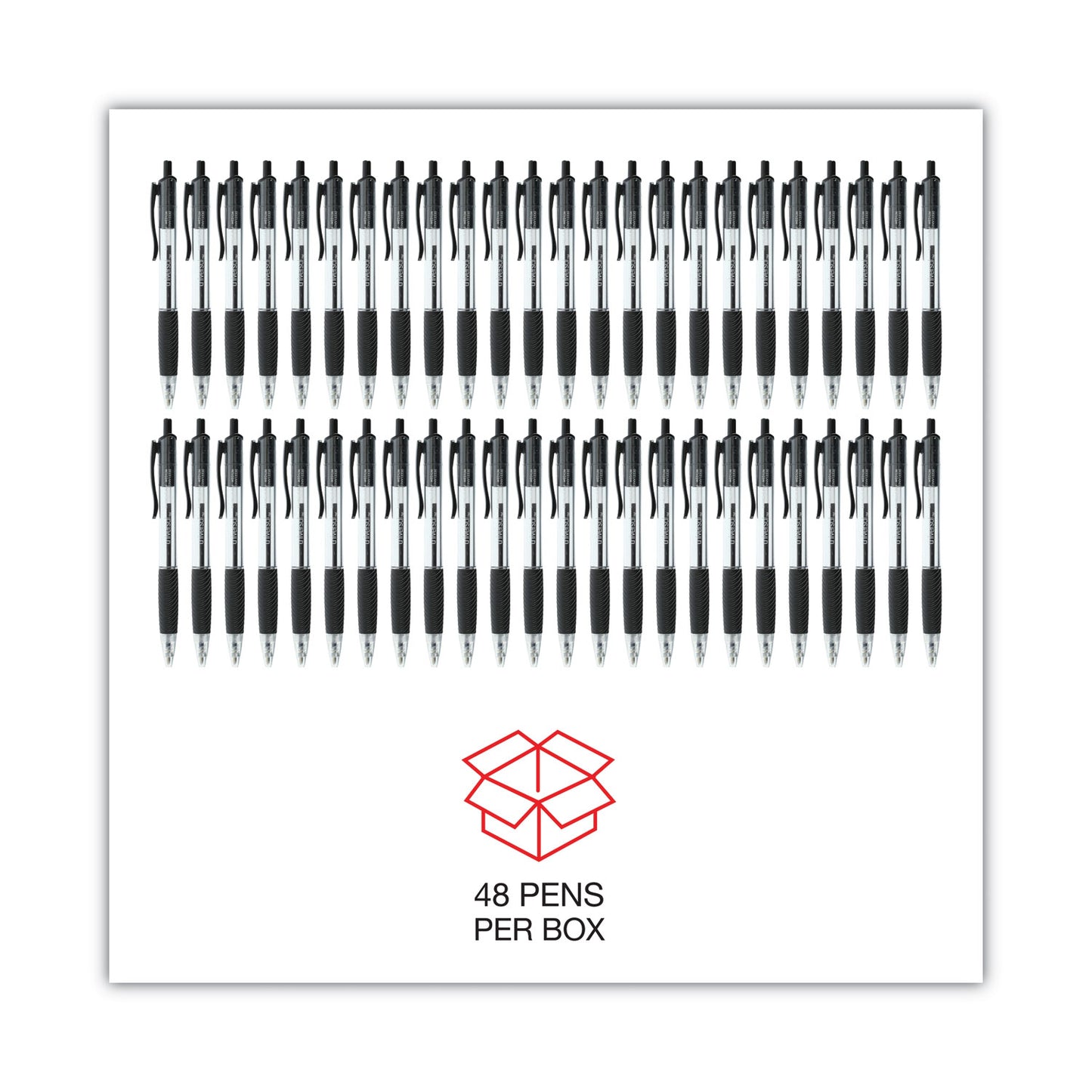 Universal Comfort Grip Ballpoint Pen, Retractable, Medium 1 mm, Black Ink, Clear/Black Barrel, 48/Pack (15533)