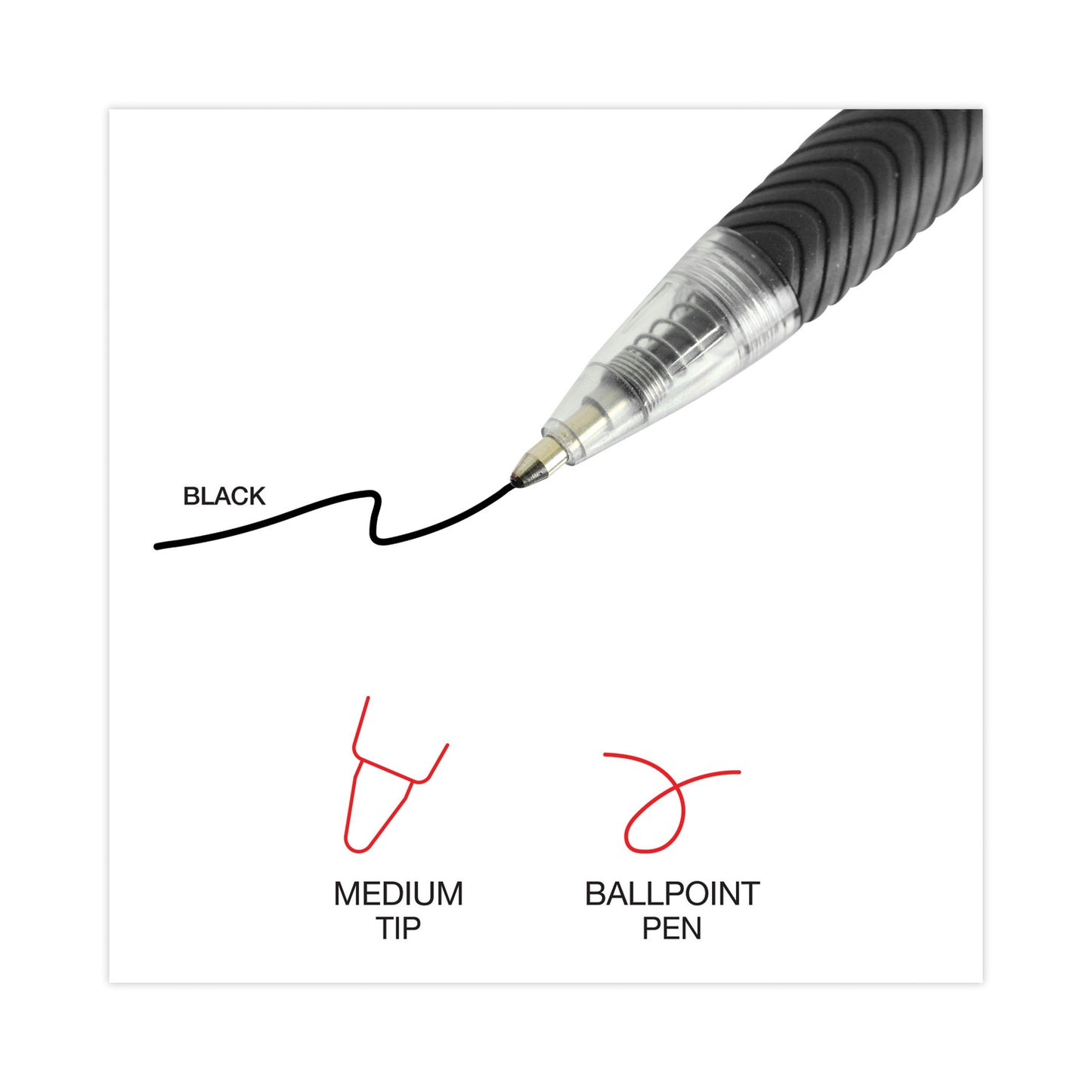 Universal Comfort Grip Ballpoint Pen, Retractable, Medium 1 mm, Black Ink, Clear/Black Barrel, 48/Pack (15533)