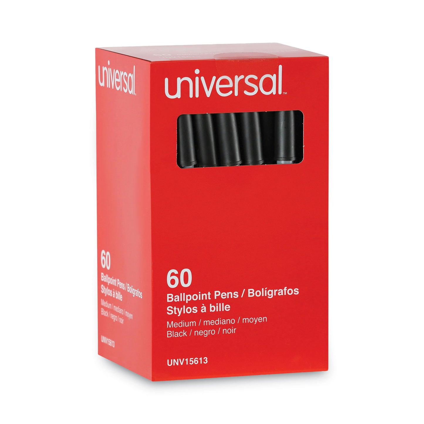 Universal Ballpoint Pen Value Pack, Stick, Medium 1 mm, Black Ink, Gray/Black Barrel, 60/Pack (15613)