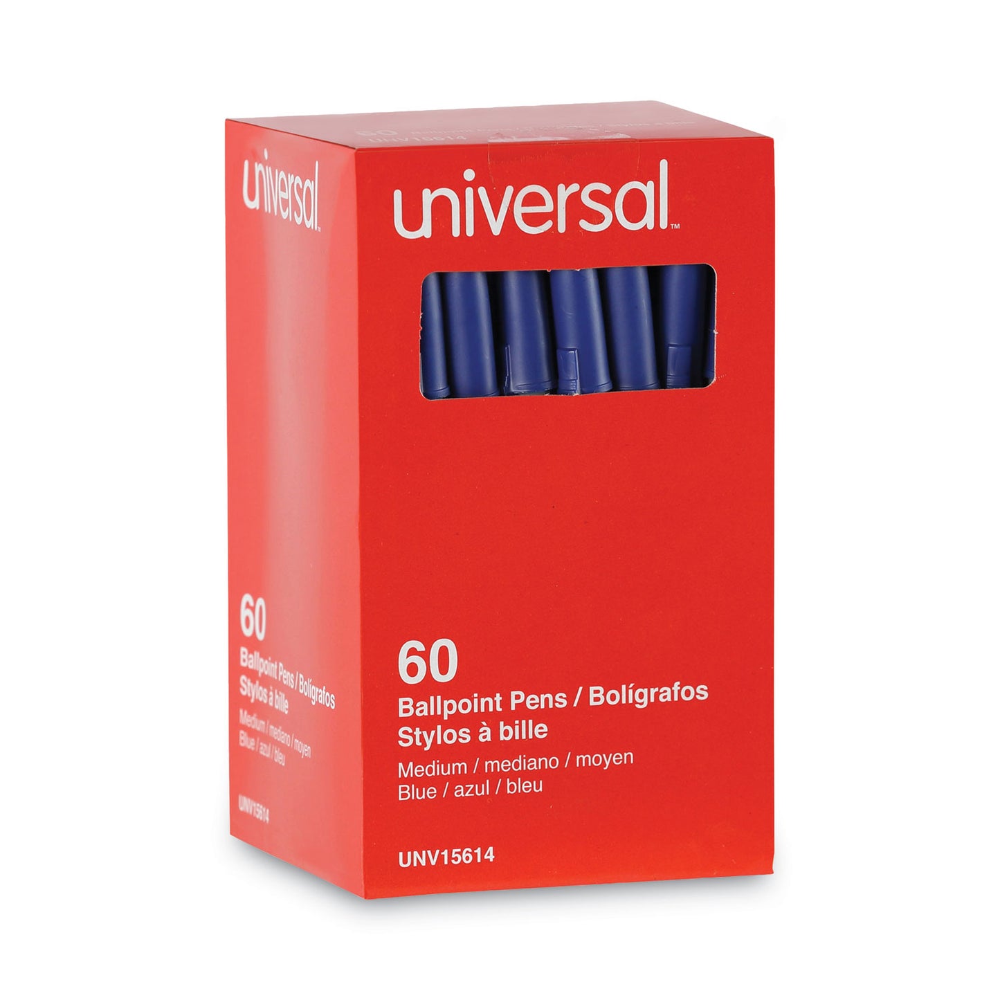 Universal Ballpoint Pen Value Pack, Stick, Medium 1 mm, Blue Ink, Gray/Blue Barrel, 60/Pack (15614)