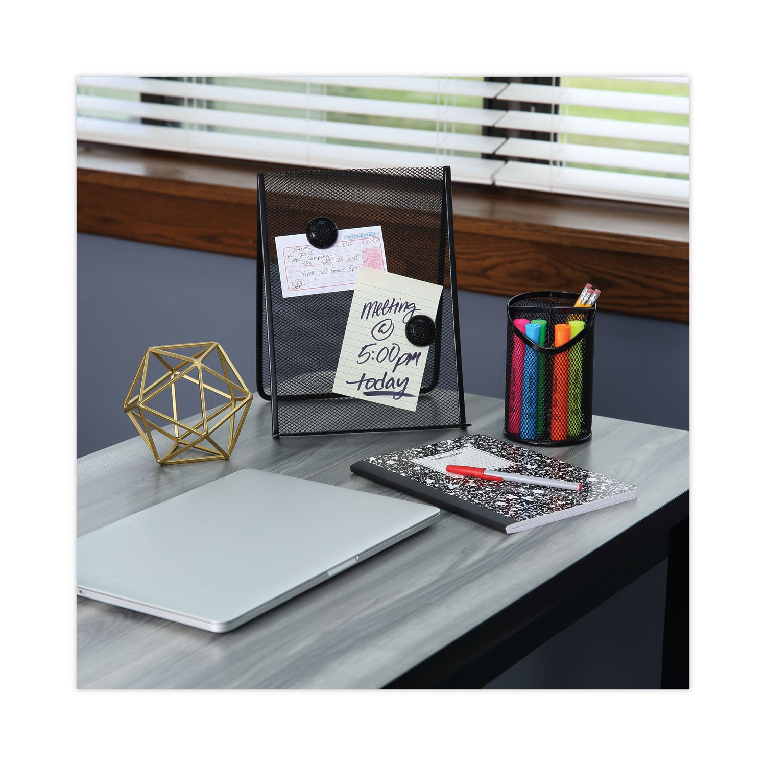 Universal Metal Mesh 3-Compartment Pencil Cup, 4.13" Diameter x 6"h, Black (20019)