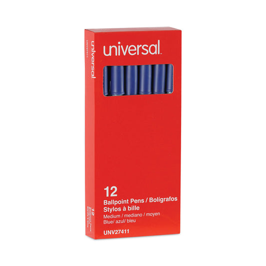 Universal Ballpoint Pen, Stick, Medium 1 mm, Blue Ink, Gray/Blue Barrel, Dozen (27411)