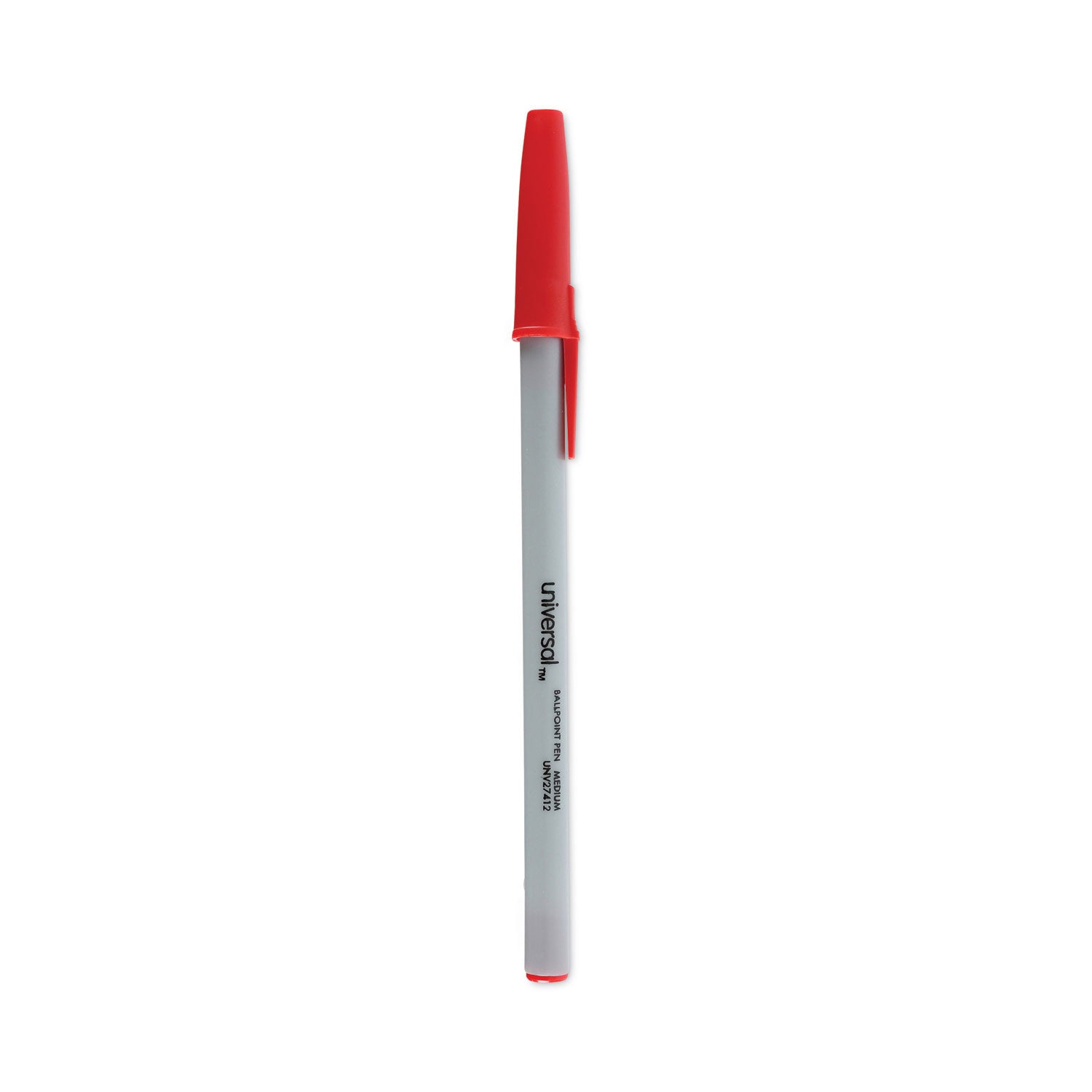 Universal Ballpoint Pen, Stick, Medium 1 mm, Red Ink, Gray/Red Barrel, Dozen (27412)