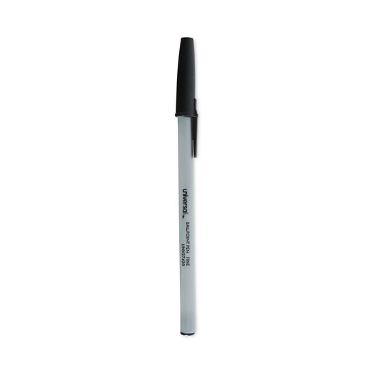 Universal Ballpoint Pen, Stick, Fine 0.7 mm, Black Ink, Gray/Black Barrel, Dozen (27420)