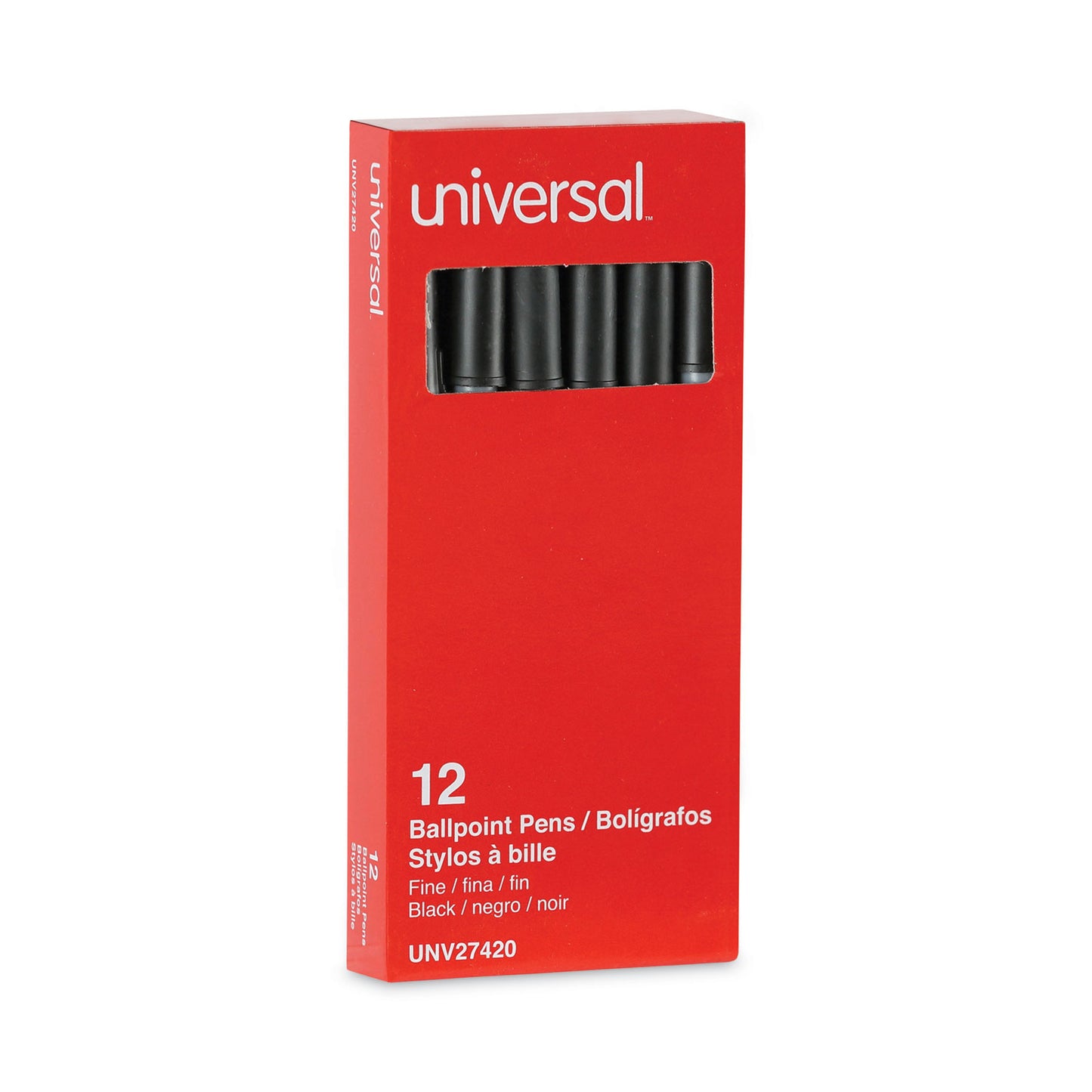 Universal Ballpoint Pen, Stick, Fine 0.7 mm, Black Ink, Gray/Black Barrel, Dozen (27420)