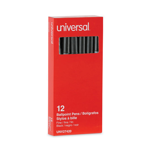 Universal Ballpoint Pen, Stick, Fine 0.7 mm, Black Ink, Gray/Black Barrel, Dozen (27420)