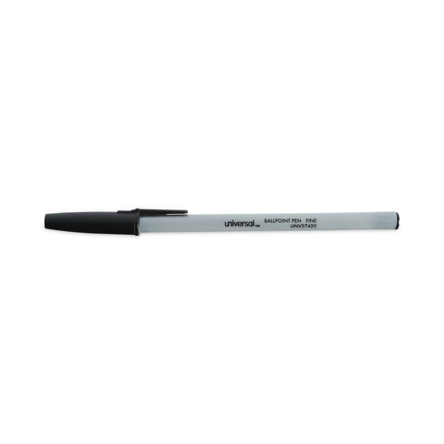 Universal Ballpoint Pen, Stick, Fine 0.7 mm, Black Ink, Gray/Black Barrel, Dozen (27420)