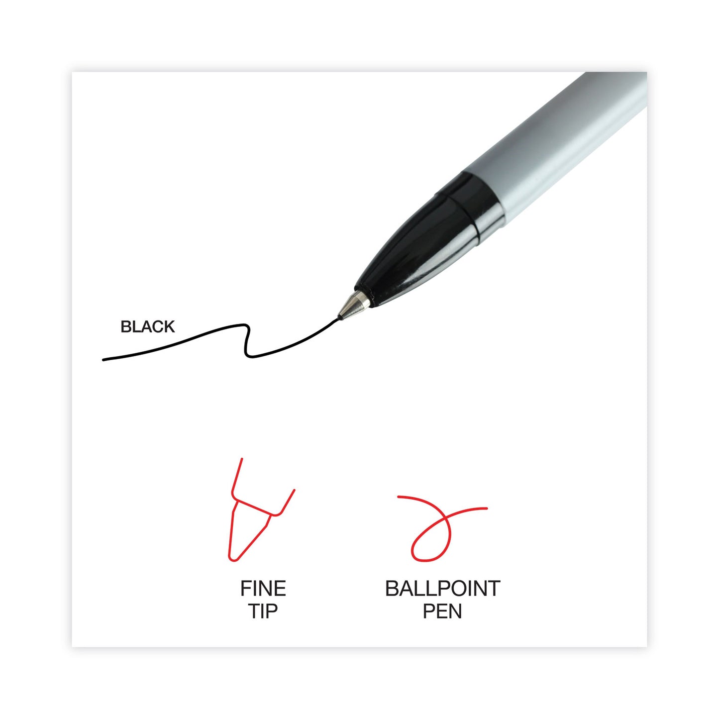 Universal Ballpoint Pen, Stick, Fine 0.7 mm, Black Ink, Gray/Black Barrel, Dozen (27420)