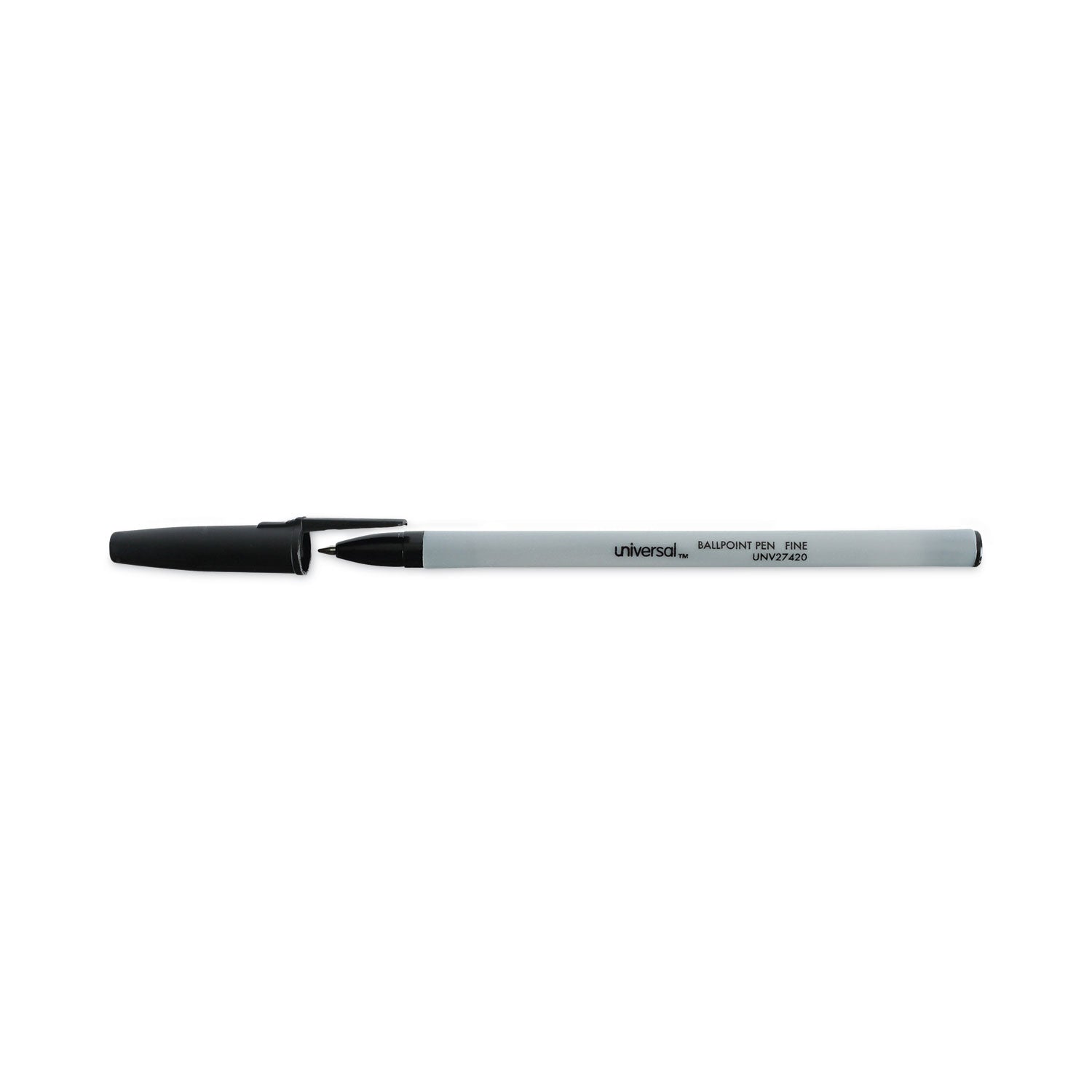 Universal Ballpoint Pen, Stick, Fine 0.7 mm, Black Ink, Gray/Black Barrel, Dozen (27420)