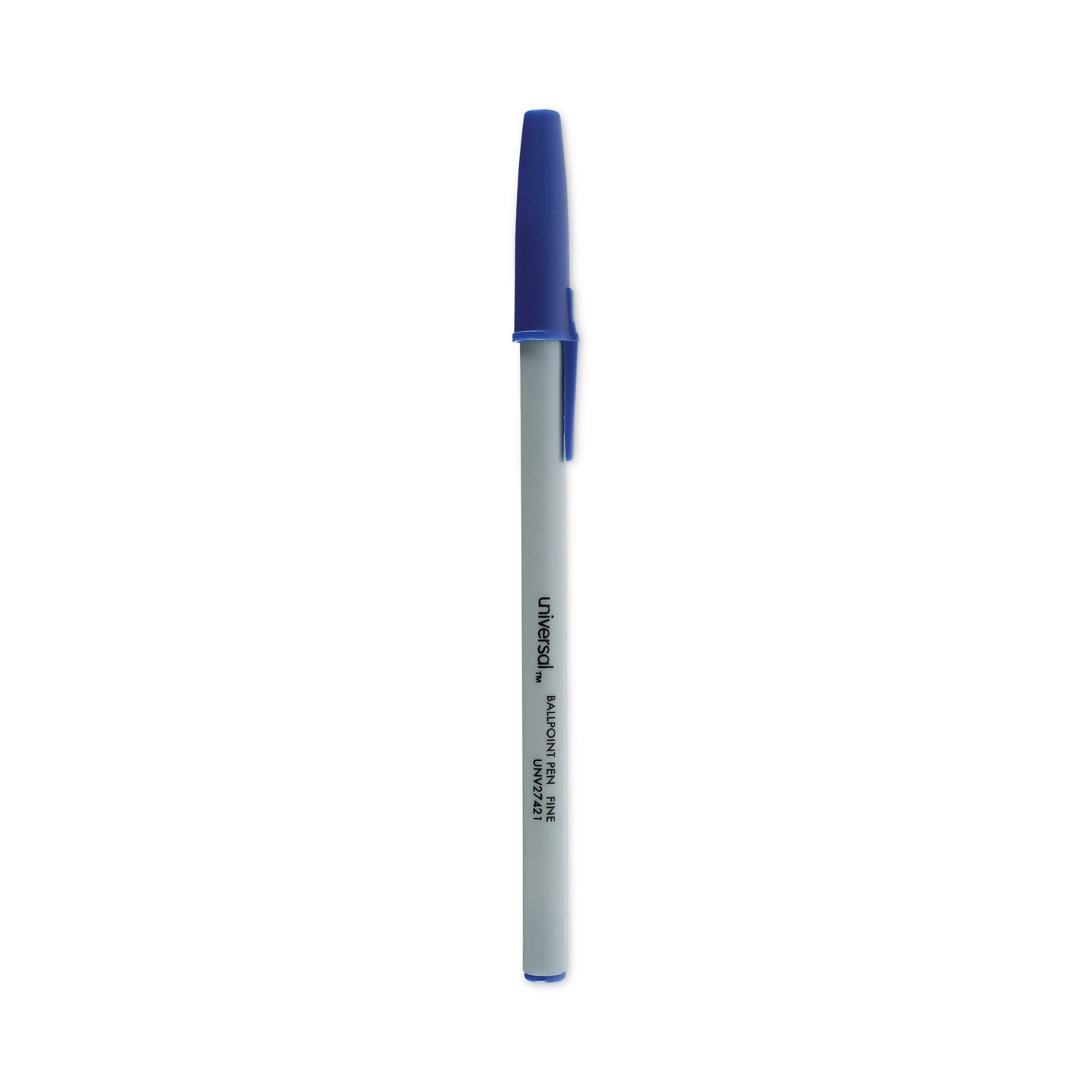 Universal Ballpoint Pen, Stick, Fine 0.7 mm, Blue Ink, Gray/Blue Barrel, Dozen (27421)