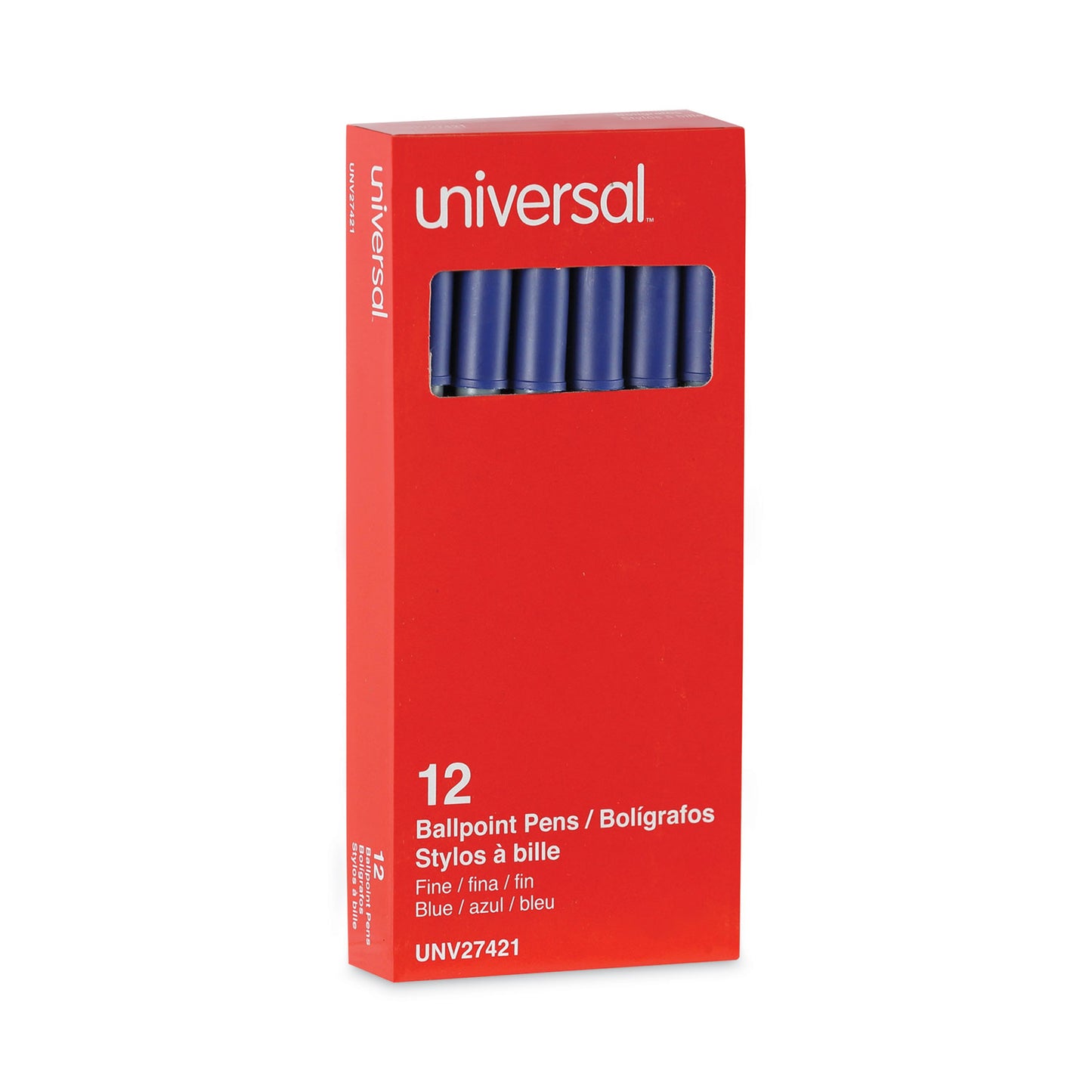 Universal Ballpoint Pen, Stick, Fine 0.7 mm, Blue Ink, Gray/Blue Barrel, Dozen (27421)