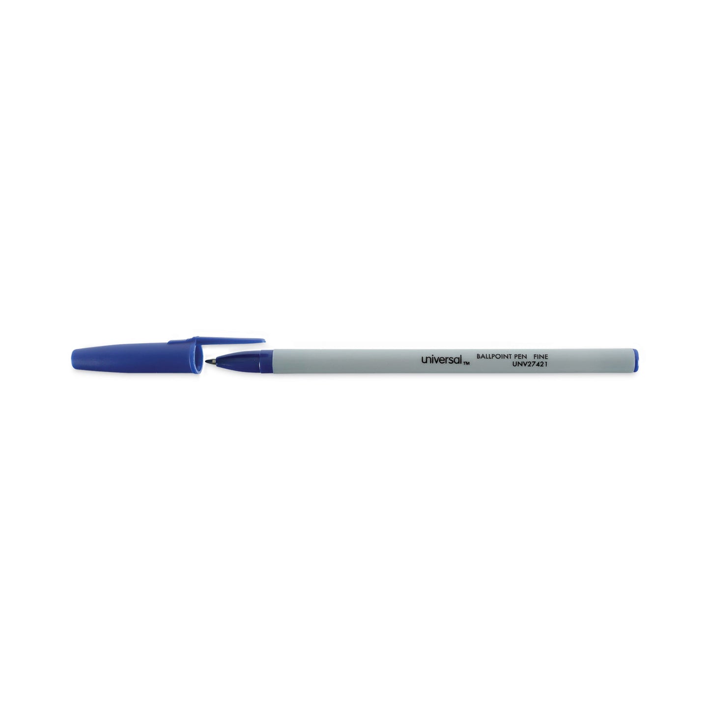 Universal Ballpoint Pen, Stick, Fine 0.7 mm, Blue Ink, Gray/Blue Barrel, Dozen (27421)