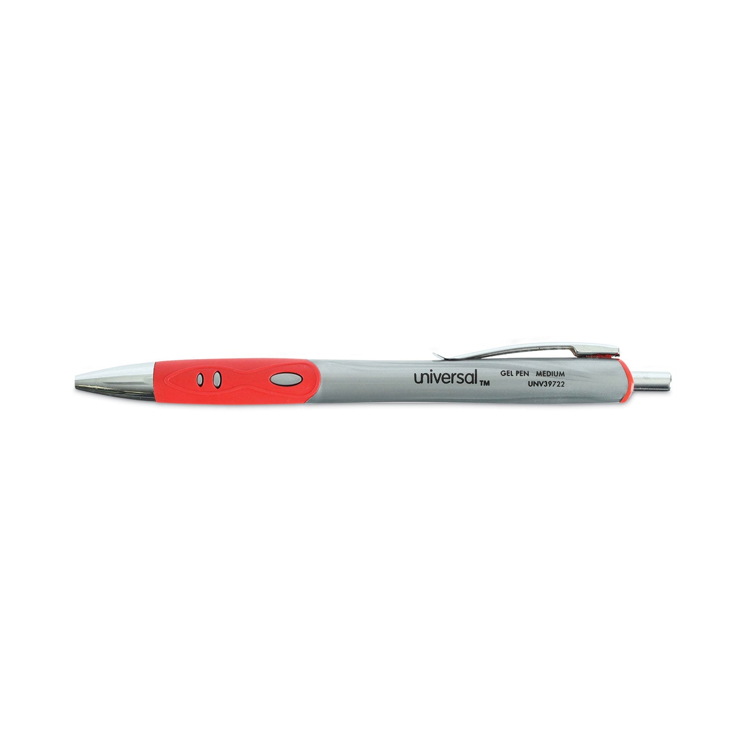 Universal Comfort Grip Gel Pen, Retractable, Medium 0.7 mm, Red Ink, Gray/Red/Silver Barrel, Dozen (39722)