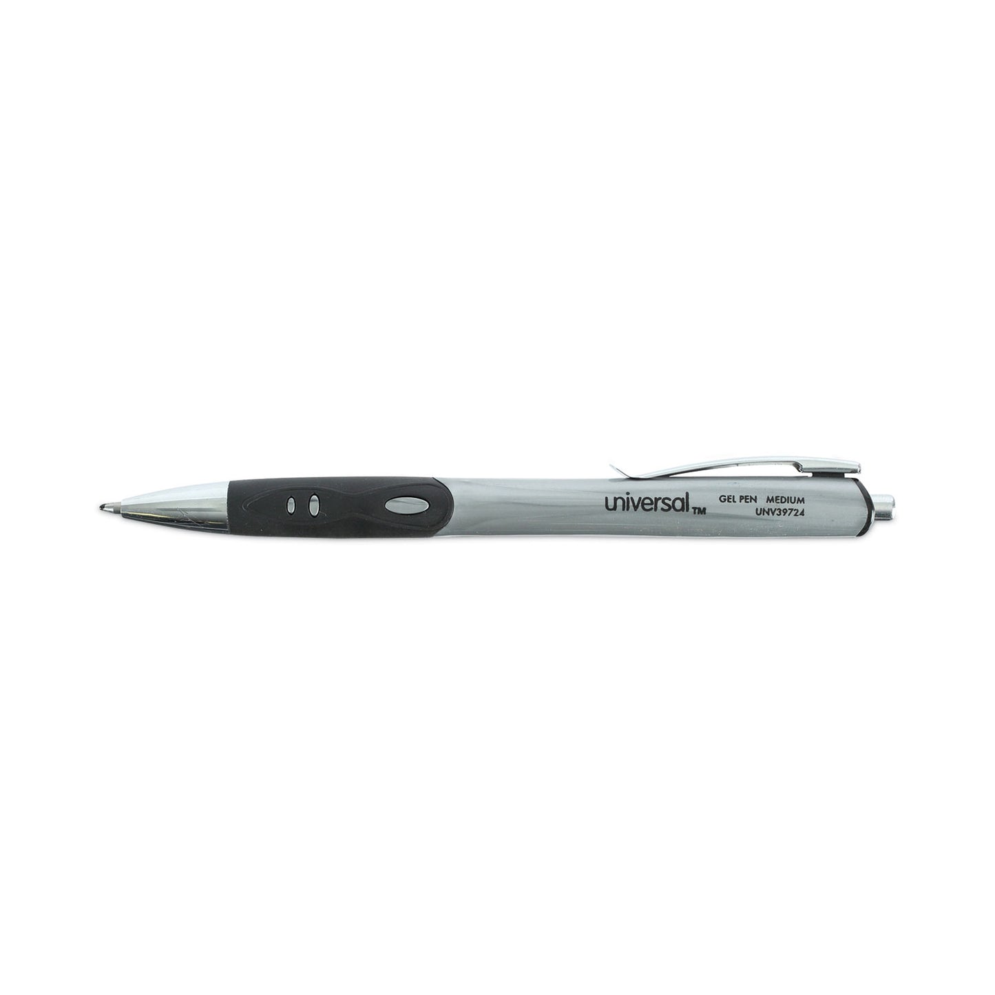 Universal Comfort Grip Gel Pen, Retractable, Medium 0.7 mm, Black Ink, Gray/Black/Silver Barrel, 36/Pack (39724)