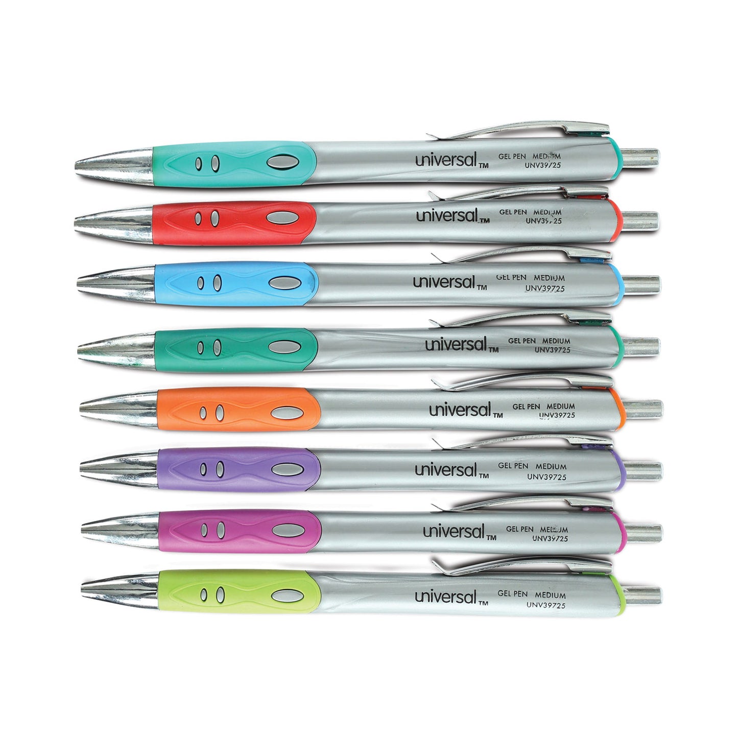 Universal Comfort Grip Gel Pen, Retractable, Medium 0.7 mm, Assorted Ink and Barrel Colors, 8/Pack (39725)