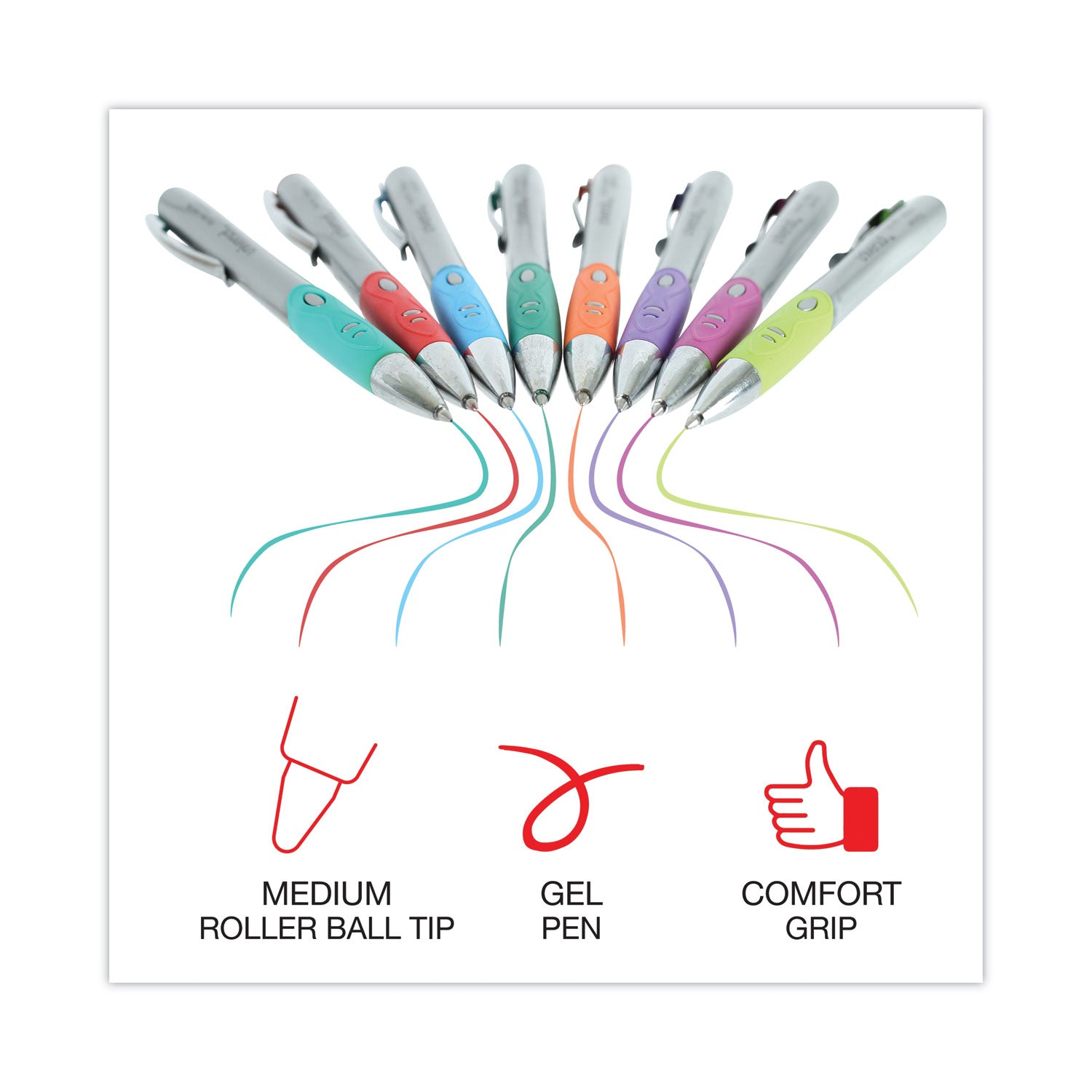 Universal Comfort Grip Gel Pen, Retractable, Medium 0.7 mm, Assorted Ink and Barrel Colors, 8/Pack (39725)