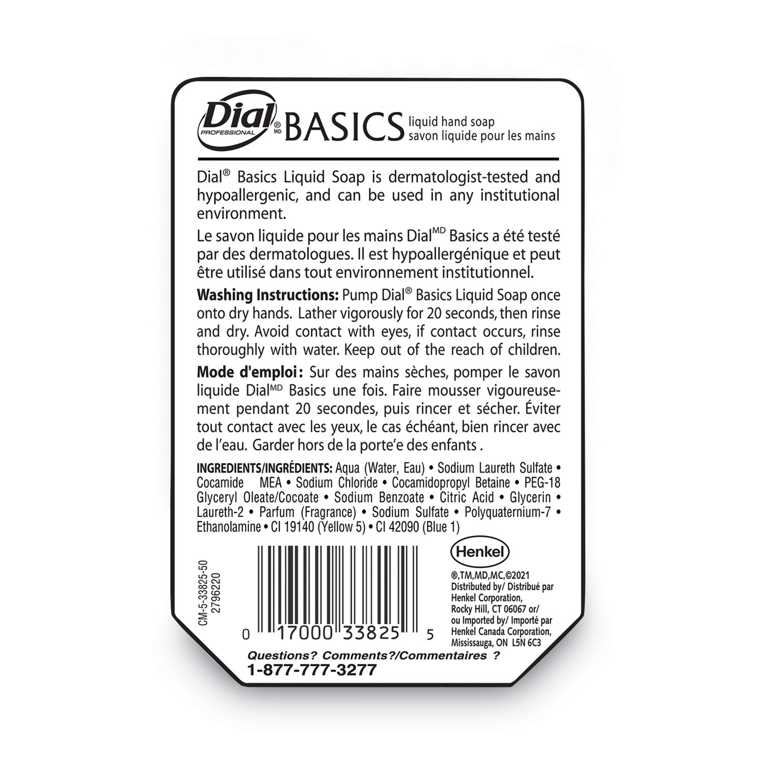 Dial Basics MP Free Liquid Hand Soap Refill for Versa Dispenser, Unscented, 15 oz, 6/Carton (33827)