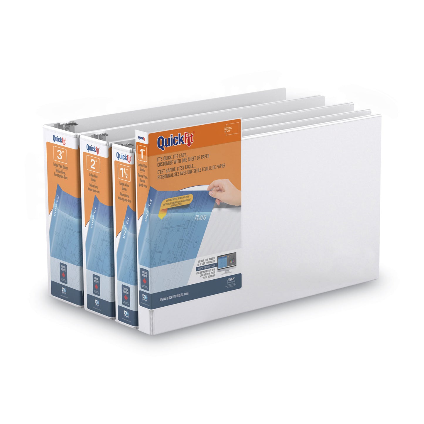 Stride QuickFit Ledger D-Ring View Binder, 3 Rings, 3" Capacity, 11 x 17, White (94050)