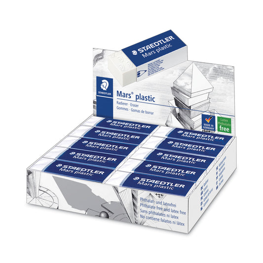 Staedtler Mars Eraser, For Pencil/Ink Marks, Rectangular Block, Large, White, 20/Box (52650)