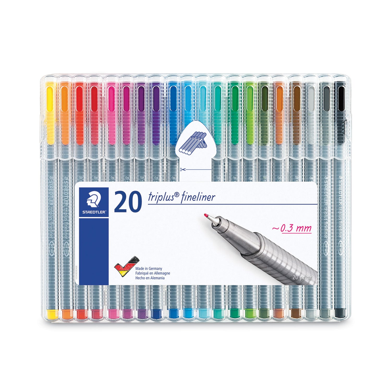 Staedtler Triplus Fineliner Porous Point Pen, Stick, Extra-Fine 0.3 mm, Assorted Ink and Barrel Colors, 20/Pack (334SB20A6)