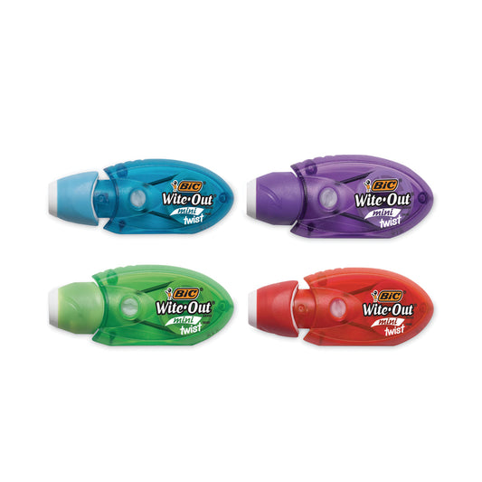 BIC Wite-Out Mini Twist Correction Tape, Non-Refillable, Blue/Fuchsia Applicators 0.2" x 314", 2/Pack (WOMTP21)