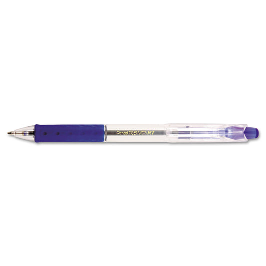 Pentel R.S.V.P. RT Ballpoint Pen, Retractable, Medium 1 mm, Blue Ink, Clear Barrel, Dozen (BK93C)