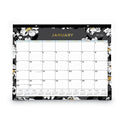 Blue Sky Baccara Dark Desk Pad, Floral Artwork, 22 x 17, White/Black/Gold Sheets, Black Binding, 12-Month (Jan to Dec): 2025 (110215)