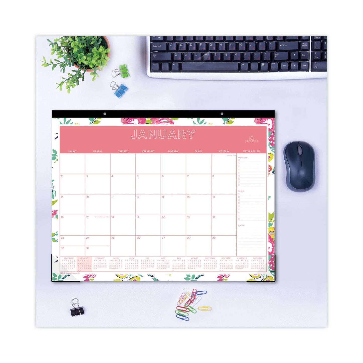 Blue Sky Day Designer Peyton Desk Pad Calendar, Floral Artwork, 22 x 17, Black Binding, Clear Corners, 12-Month (Jan to Dec): 2025 (103631)