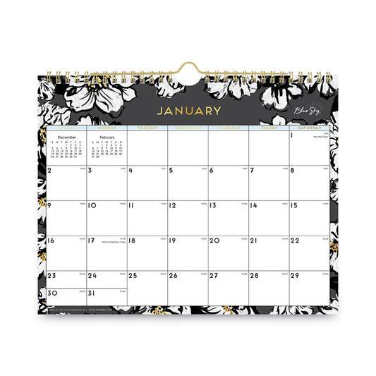 Blue Sky Baccara Dark Wall Calendar, Floral Artwork, 11 x 8.75, White/Black/Gold Sheets, 12-Month (Jan to Dec): 2025 (116052)