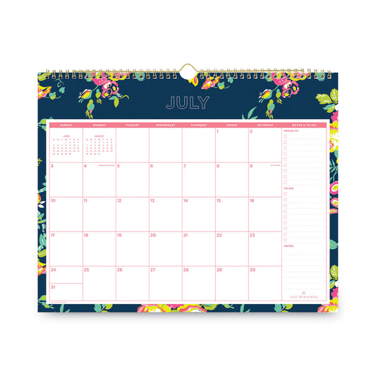 Blue Sky Day Designer Peyton Academic Wall Calendar, Floral Artwork, 15 x 12, White/Navy Sheets, 12-Month (July to June): 2024 to 2025 (107934)