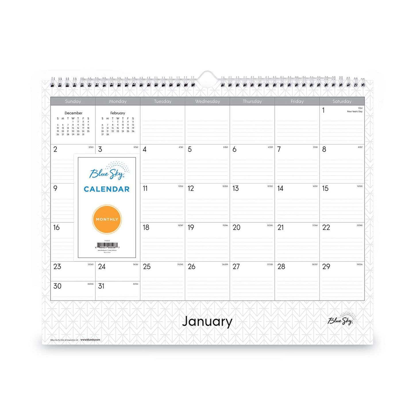 Blue Sky Enterprise Wall Calendar, Geometric Artwork, 15 x 12, White/Gray Sheets, 12-Month (Jan to Dec): 2025 (111292)